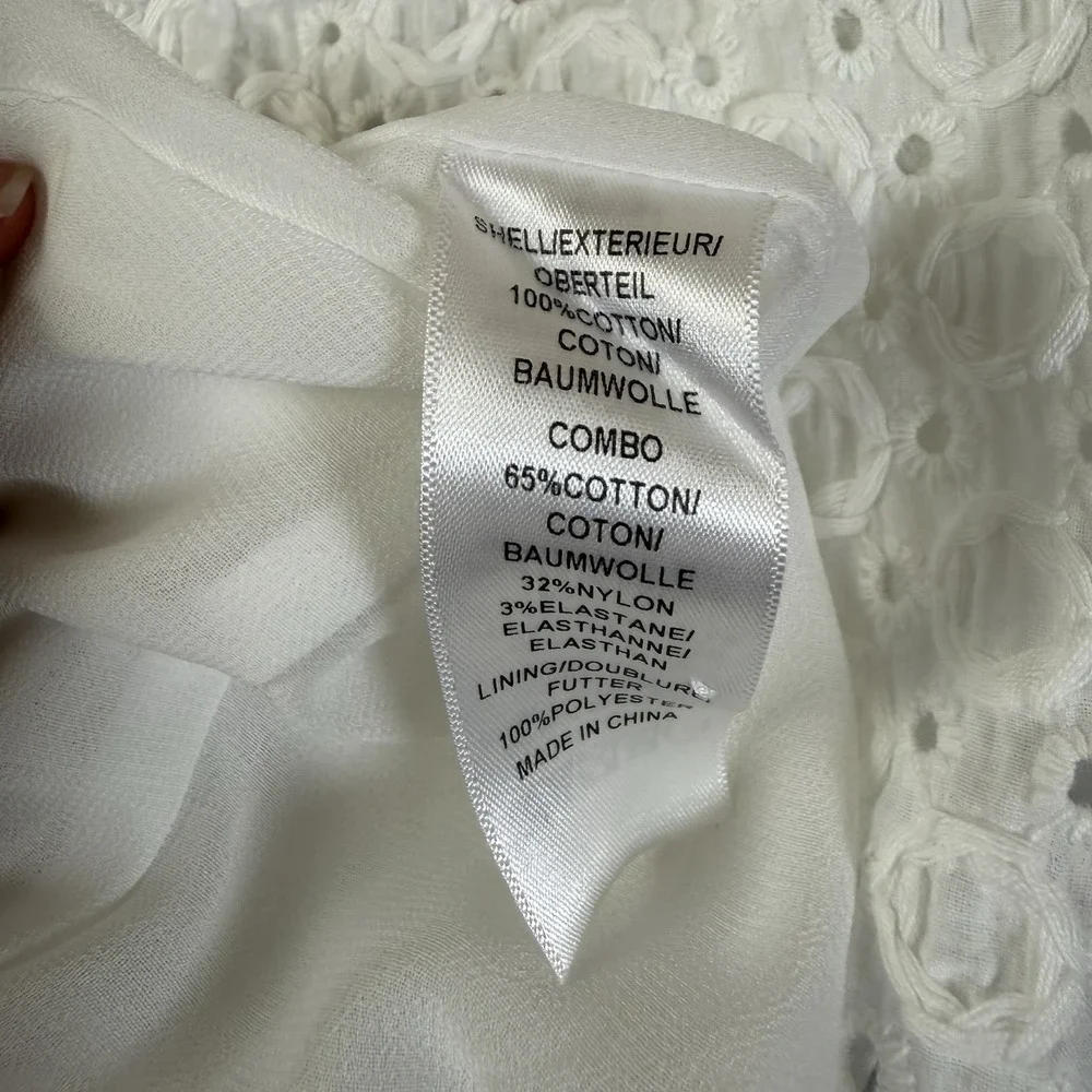 Adrianna Papell Mixed Lace Cotton Shift Dress Size 10 White Sleeveless High Neck